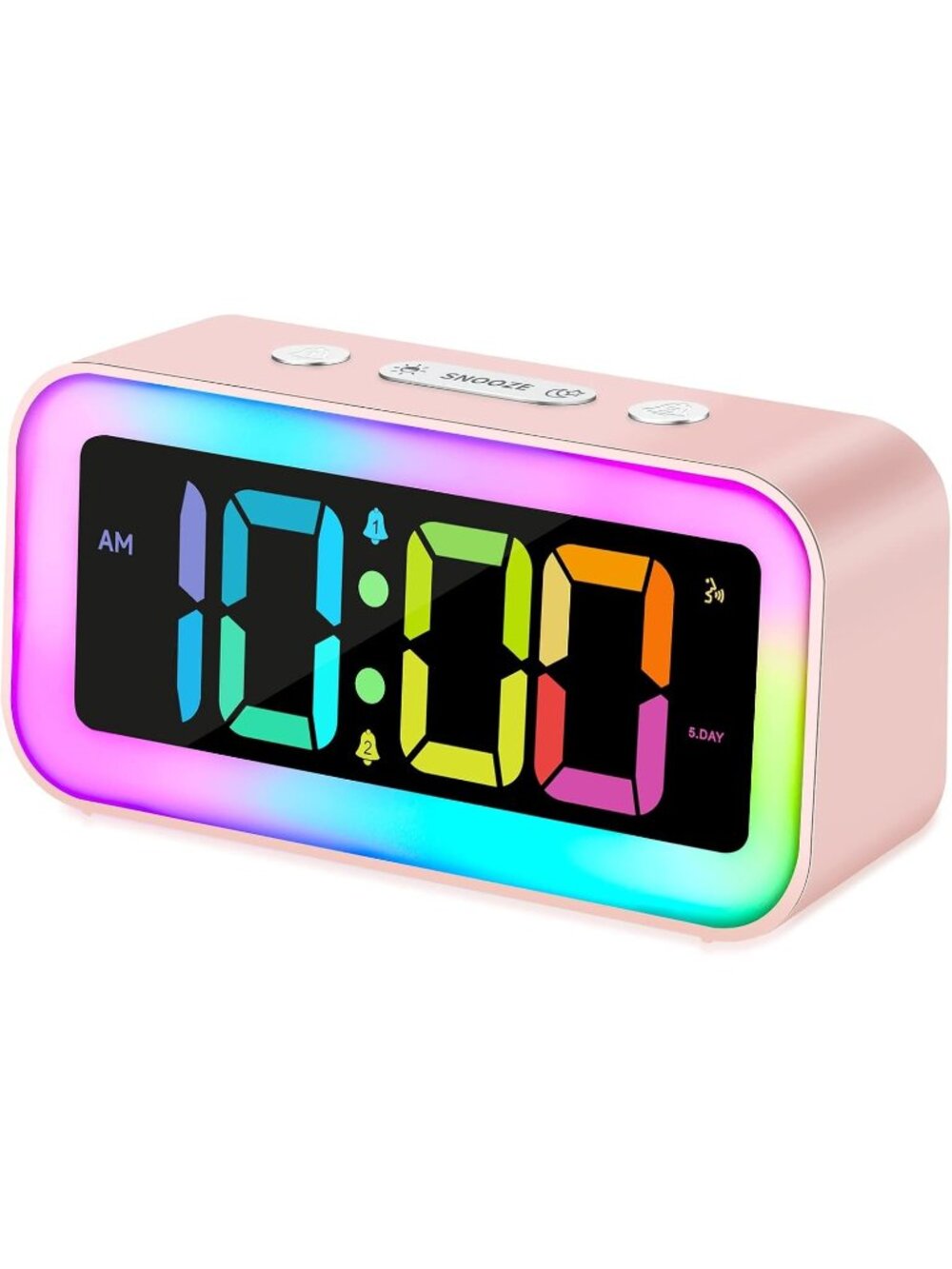 New Cute Pink Loud Alarm Clock with RGB Night Light